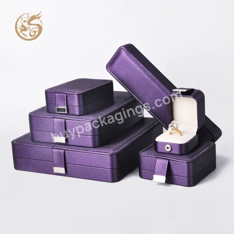 Leather Jewelry Box Custom Logo Printed Purple Jewelry Sets Box Ring Necklace Bracelet Wedding Jewelry Boxes Gift Packaging