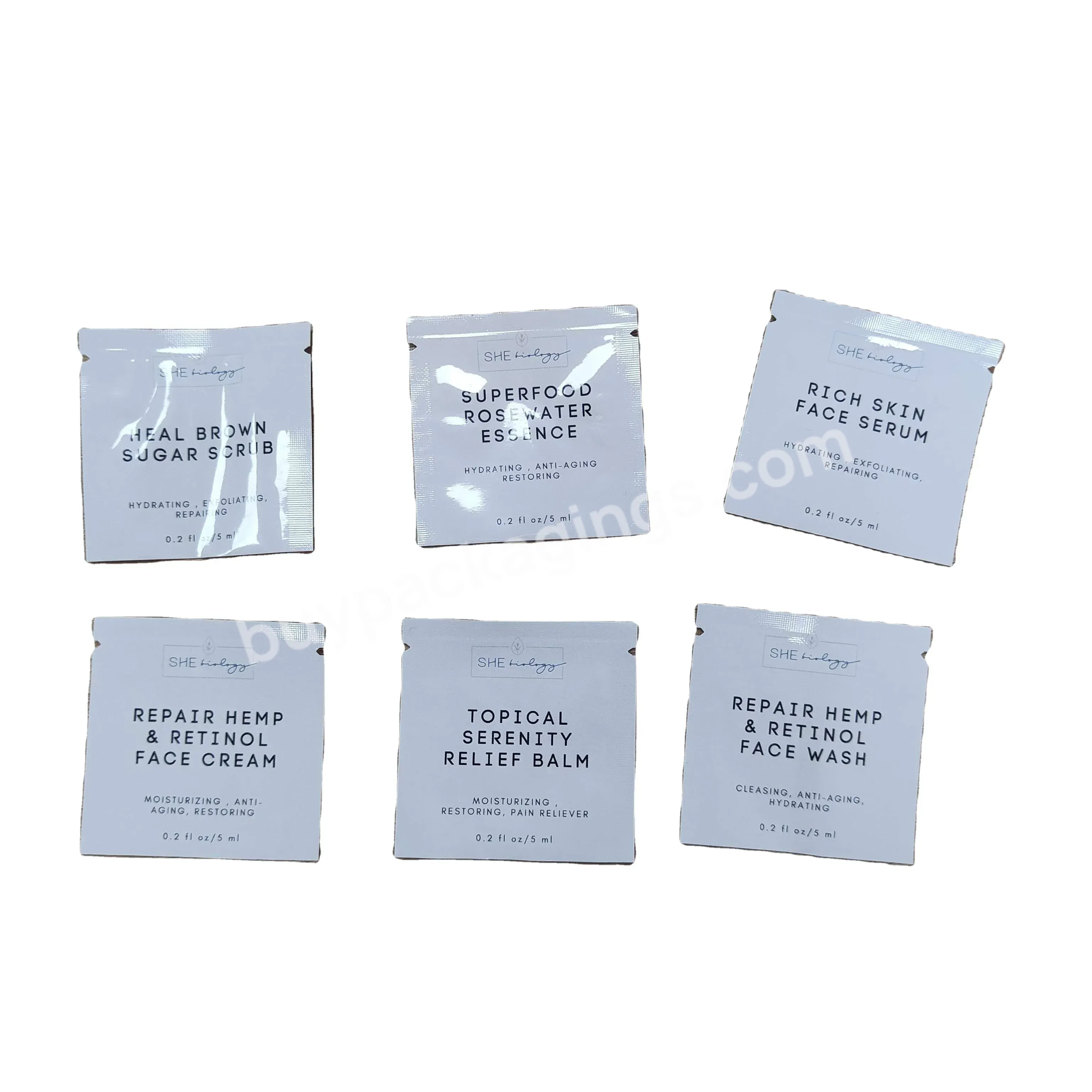 Low Moq Digital Printed Laminated Plastic Cosmetic Sample Sachet Facial Cream Skincare Sachet For Face Liquid Packing Sachets