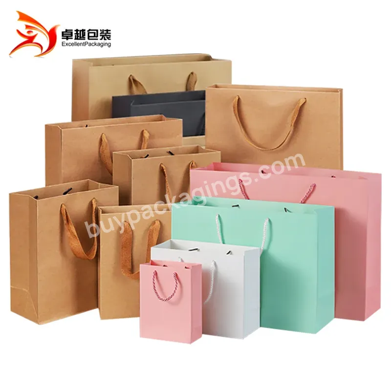 Low Moq Premium Reusable Eco Customised Logo Garment Shoes Tote Bags Custom Printed Kraft Paper Shopping Bag With Handle