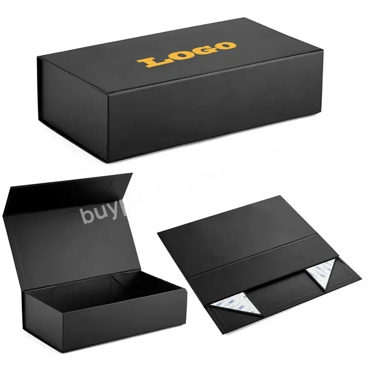 Luxurious Customised Black Hard Paper Magnetic Folding Gift Packaging Box Collapsible