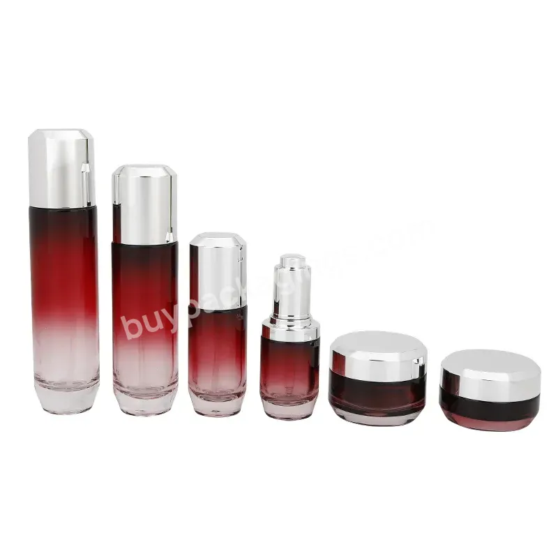 Luxurious Red Gradient Skin Care Glass Bottle For Cosmetic Packaging Set Cream Jar Serum Dropper Bottle Lotion Toner Bottle