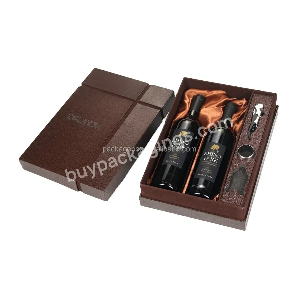 Luxury 2 Wine Bottle Holder With Metal Plate For Wine Packaging Boxes