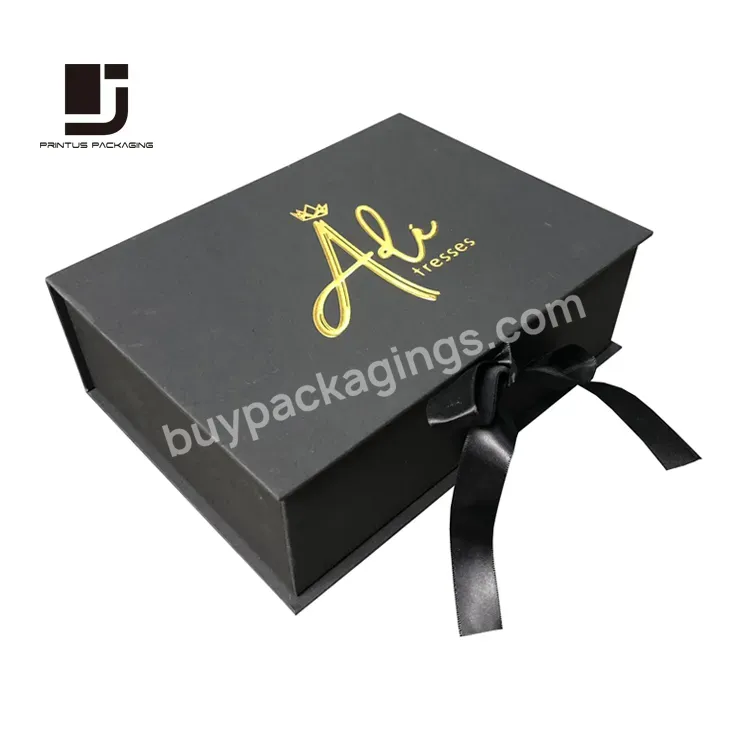 Luxury Black Ribbon Closure Paper Gift Box Package Lined With Satin