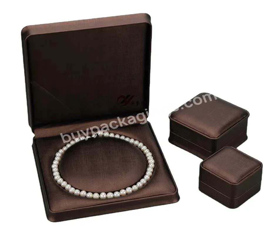 Luxury Brown Pu Leather Pearl Necklace Packing Box Set Square Jewelry Packaging Box