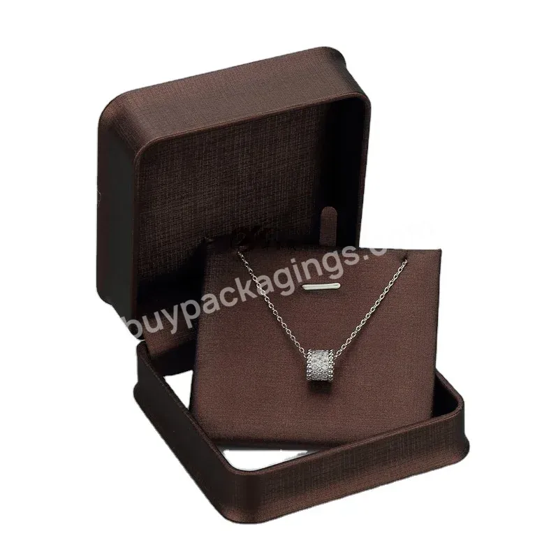 Luxury Brown Pu Leather Pearl Necklace Packing Box Set Square Jewelry Packaging Box