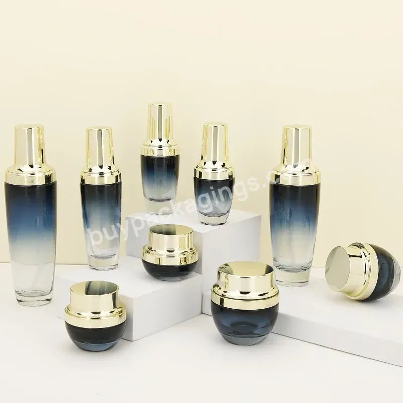 Luxury Cosmetic Set 120ml 100ml 50ml 30ml 20ml 4oz 1oz Gradient Blue Lotion Pump Bottles 50g 30g 20g 15g Face Cream Jars