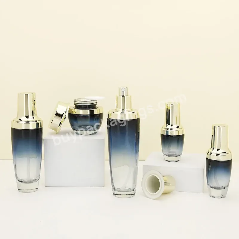 Luxury Cosmetic Set 120ml 100ml 50ml 30ml 20ml 4oz 1oz Gradient Blue Lotion Pump Bottles 50g 30g 20g 15g Face Cream Jars