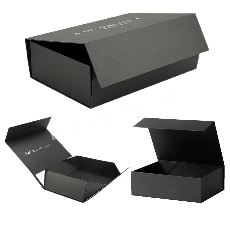 Luxury Custom Black Foldable Magnetic Cardboard Paper Gift Packing Clothing Box With Magnetic Lid