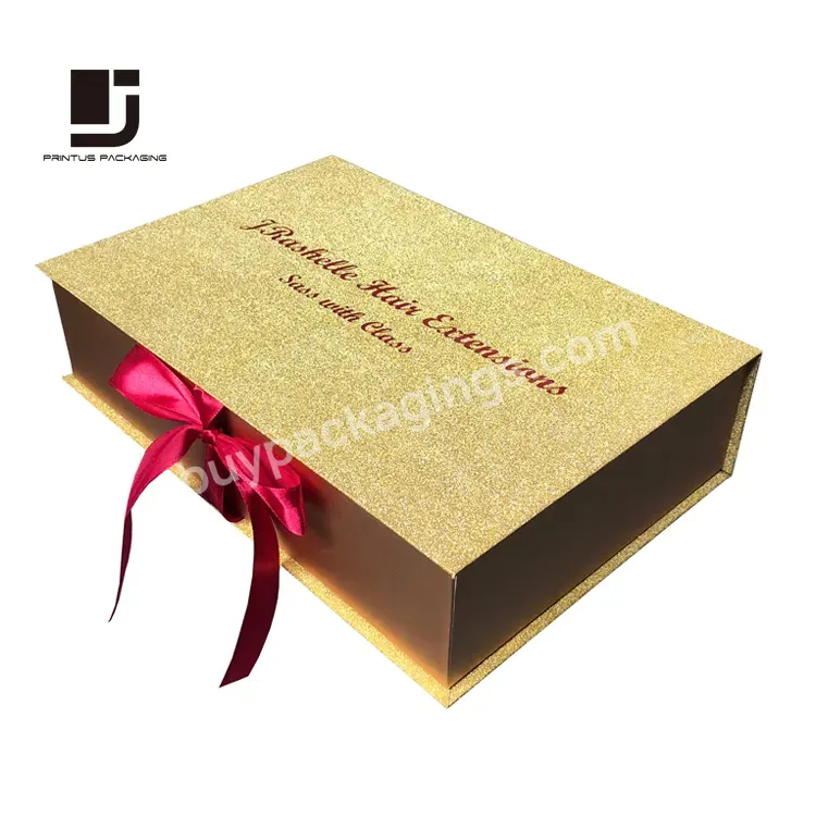 Luxury Custom Gold Hair Extension Packaging Box With Satin