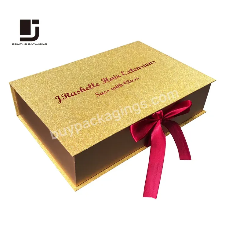 Luxury Custom Gold Hair Extension Packaging Box With Satin