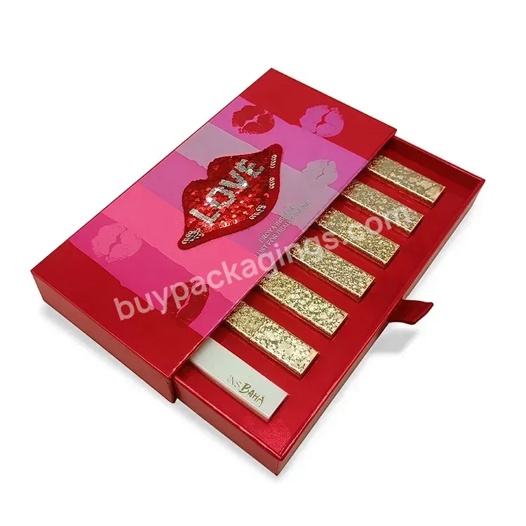 Luxury Custom Logo Lip Gloss Packing Paper Drawer Slide Cosmetic Lipstick Gift Set Packaging Box