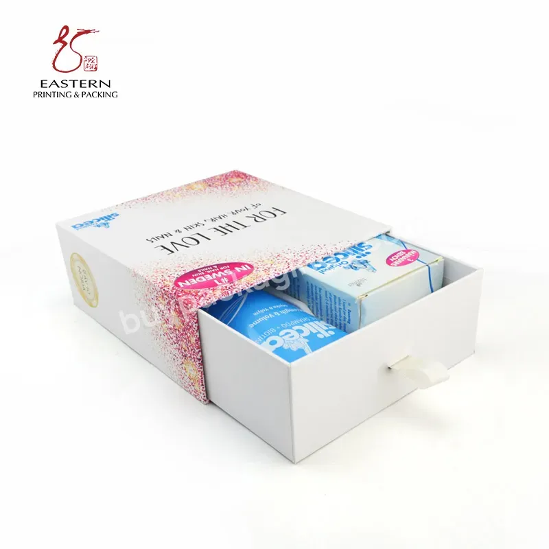 Luxury Custom Logo Rigid Sliding Out Drawer Box For Fancy Cosmetic Gift Boxes Human Hair Wig Packaging Box With Ribbon