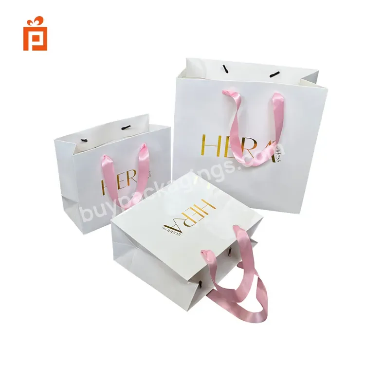 Luxury Customize Gold Foil Brand Logo Shopping Paper Bags For Wigs