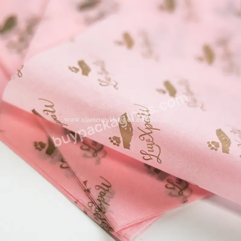 Luxury Customize Print Gold Foil Logo Tissue Paper Pink Wrapping Paper With Logo Printed