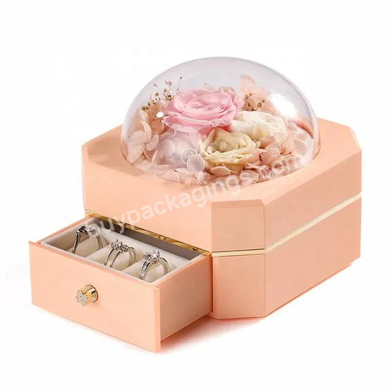 Luxury Drawer Style Immortal Flower Jewelry Gift Box Valentines Day Packaging Gift Box Preserved Fresh Flower Jewelry Box