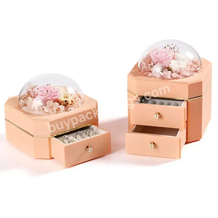 Luxury Drawer Style Immortal Flower Jewelry Gift Box Valentines Day Packaging Gift Box Preserved Fresh Flower Jewelry Box