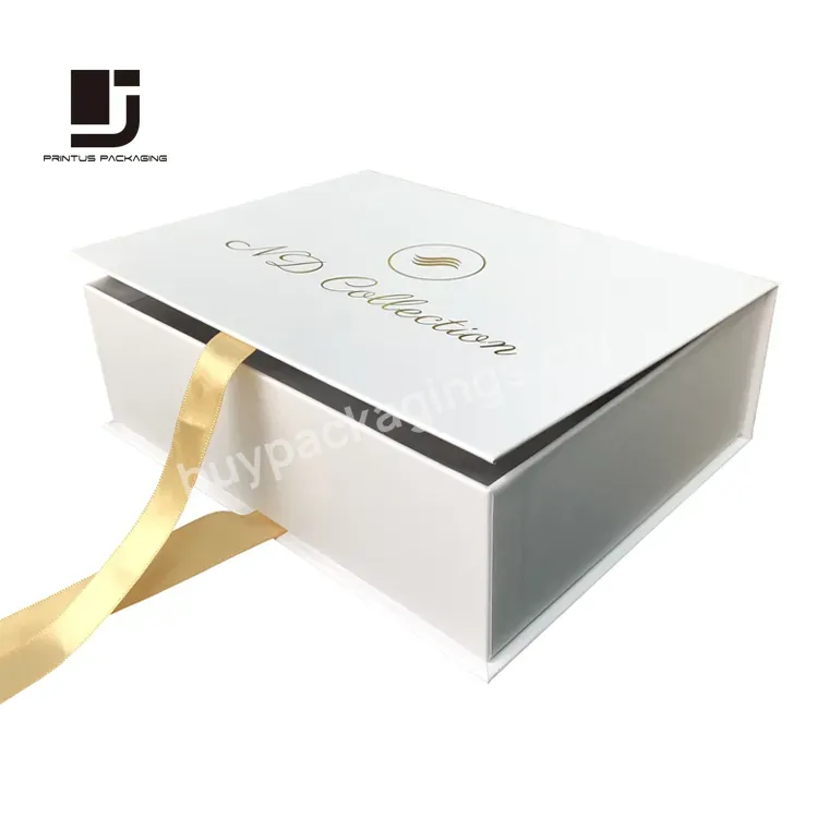 Luxury Elegant Gold Ribbon Closure Gift Cardboard Box Packaging