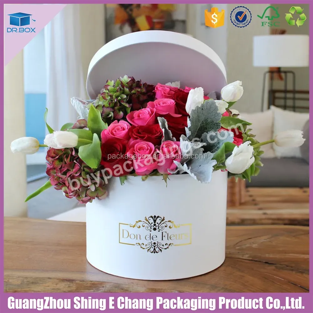 Luxury Flower Paper Boxes Round Gift Flowers Box With Matt Lamination Print Your Own Logo