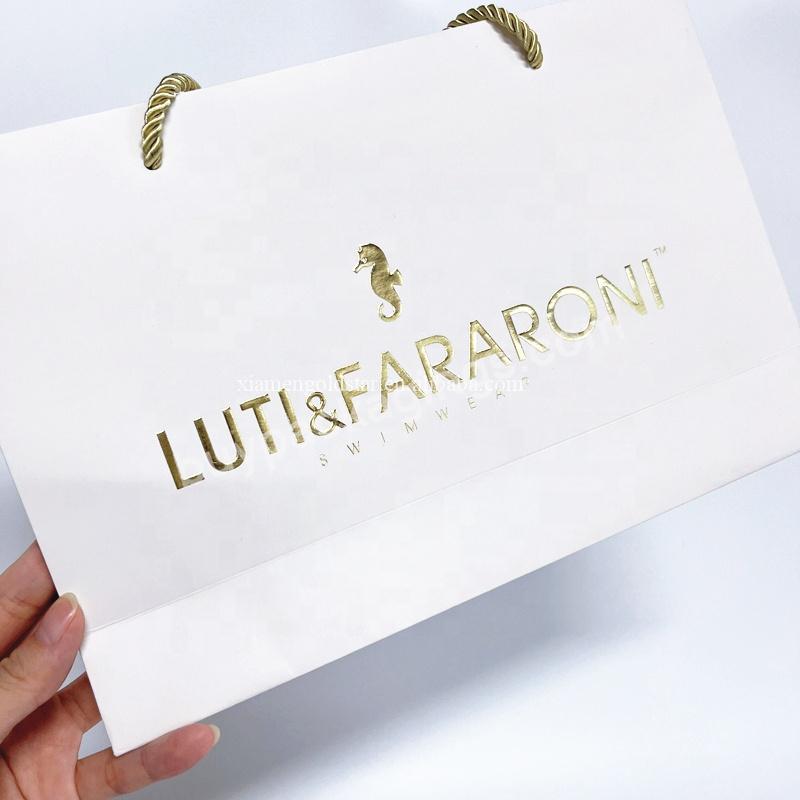 Luxury Gold Foil Stamping White Gift Bags For Small Business Paper Bags With Embossing Logo Shipping Bag