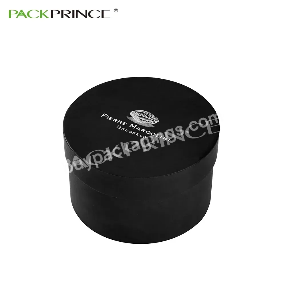 Luxury Gold Stamping Empty Big Size Black Round Hat Paper Custom Cylinder Flower Box With Logo Printed