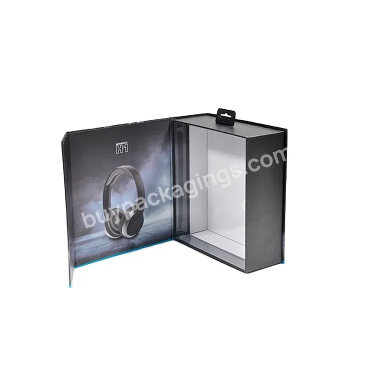 Luxury High-end Custom Packaging Wireless Headphones Magnetic Gift Paper Boxes With Plastic Hook And Clear Window