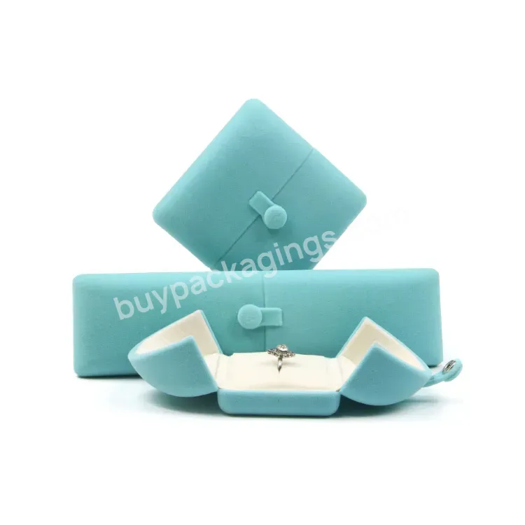 Luxury Jewelry Packaging Necklace Jewelry Pendant Light Blue Velvet Jewelry Set Box Plush Box