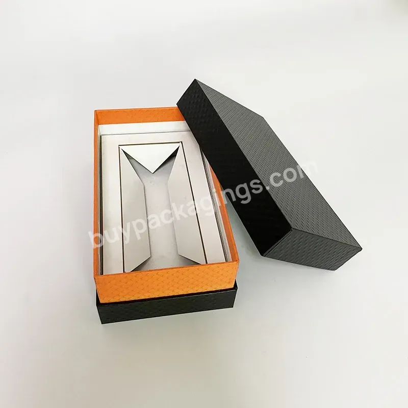 Luxury Leatherette Cardboard Bottle Holder Packaging Black Gift Box With Paper Insert