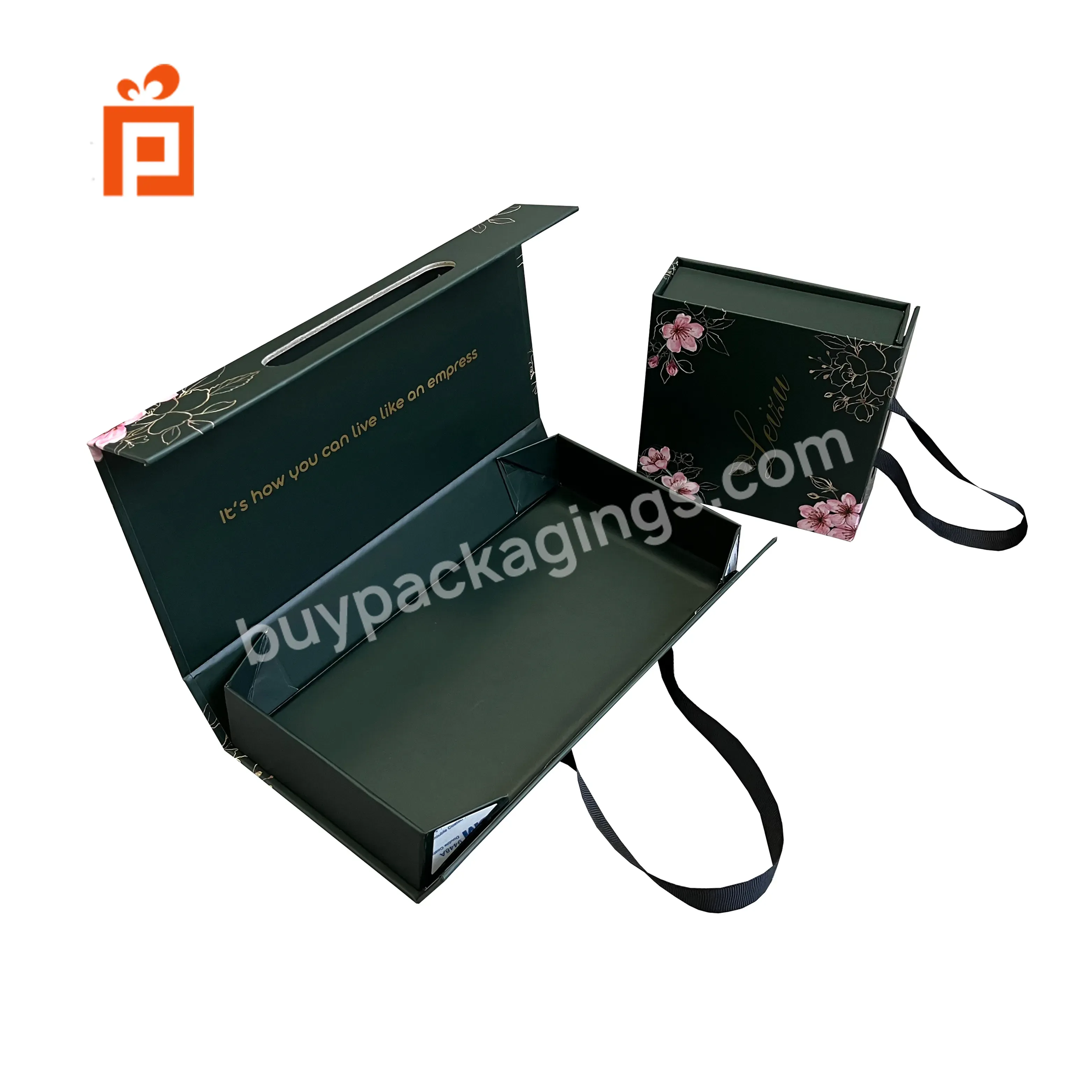 Luxury Magnetic Folding Gift Beauty Paper Box With Ribbon Handle