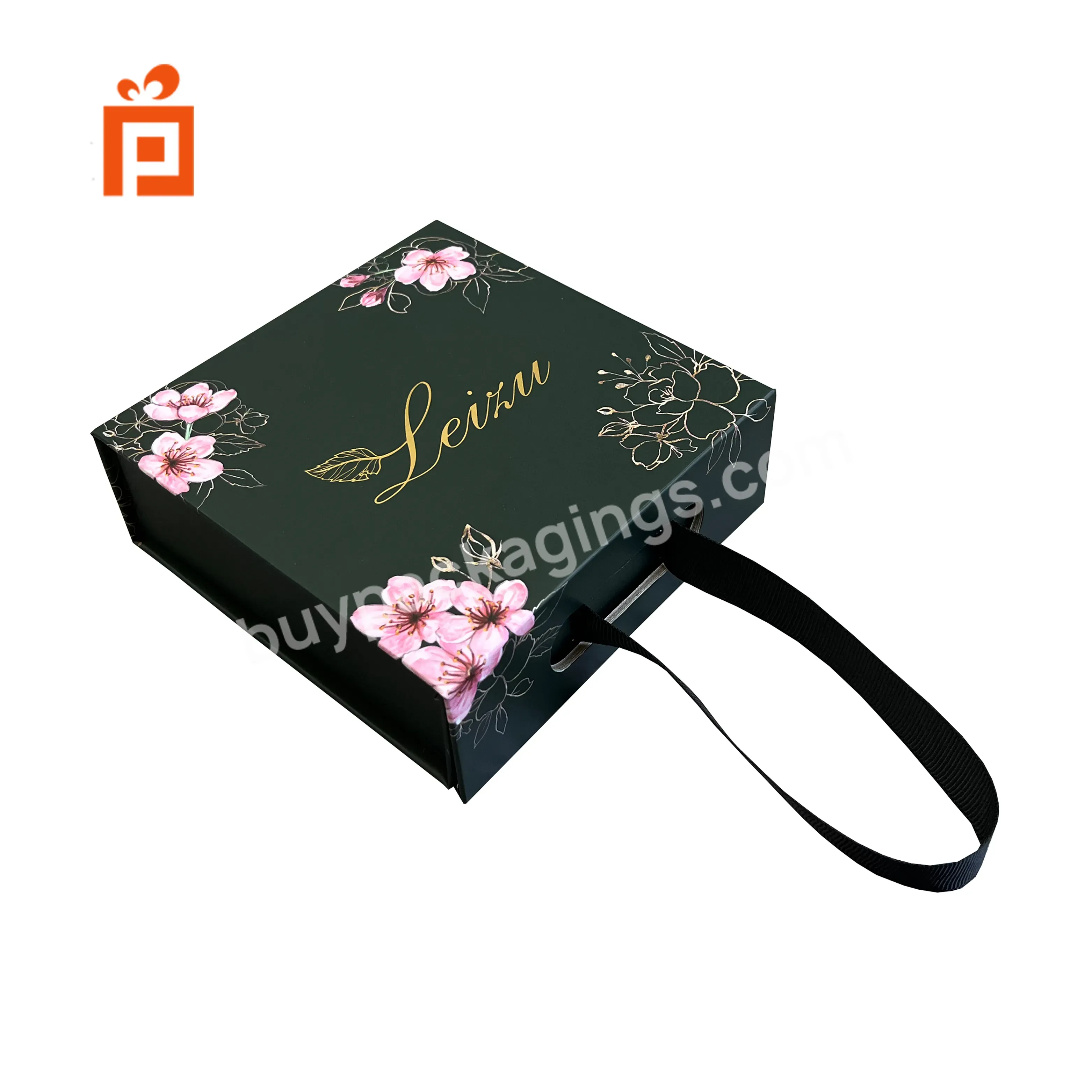 Luxury Magnetic Folding Gift Beauty Paper Box With Ribbon Handle