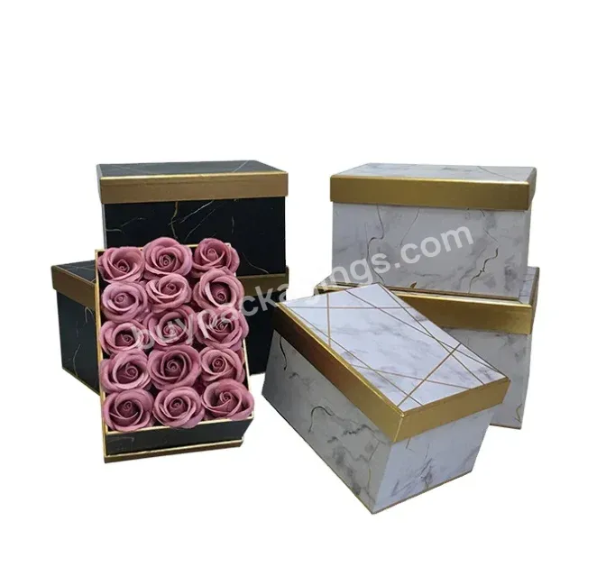 Luxury Marble Patterns Square Gift Flower Package Boxes Set With Lid With Golden Edge