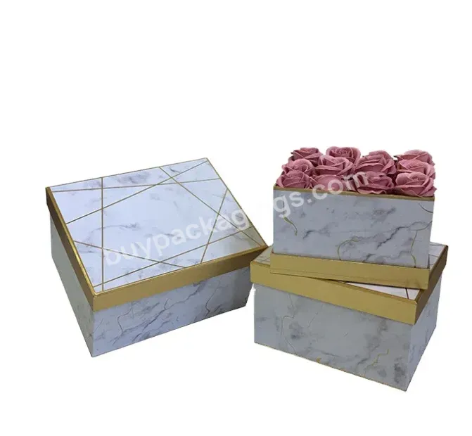 Luxury Marble Patterns Square Gift Flower Package Boxes Set With Lid With Golden Edge