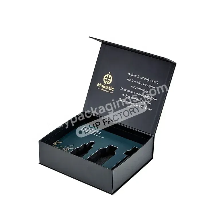 Luxury Matte Black Design Custom Spot Uv Logo Magnetic Closure Rigid Cardboard Perfume Gift Packaging Box With Eva Foam Insert