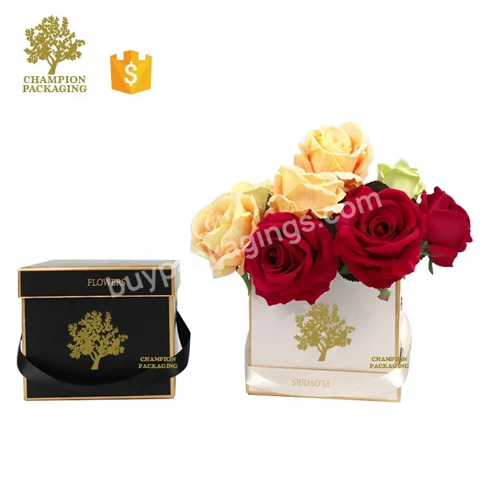 Luxury New Fashion Flower Bouquet Packaging Paper Bag Boxes Square Paper Gift Box Rose Bouquets Boxes For Flowers