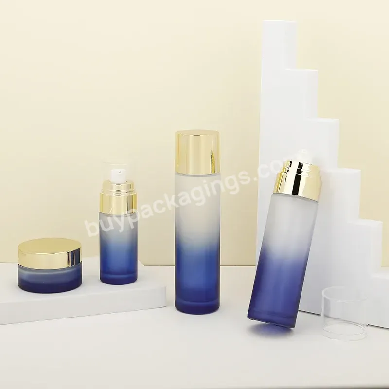 Luxury Packing Set Gradient Blue 120ml 100ml 40ml 30ml 1oz Spray Perfume Lotion Pump Bottle 50g 30g Face Cream Jar