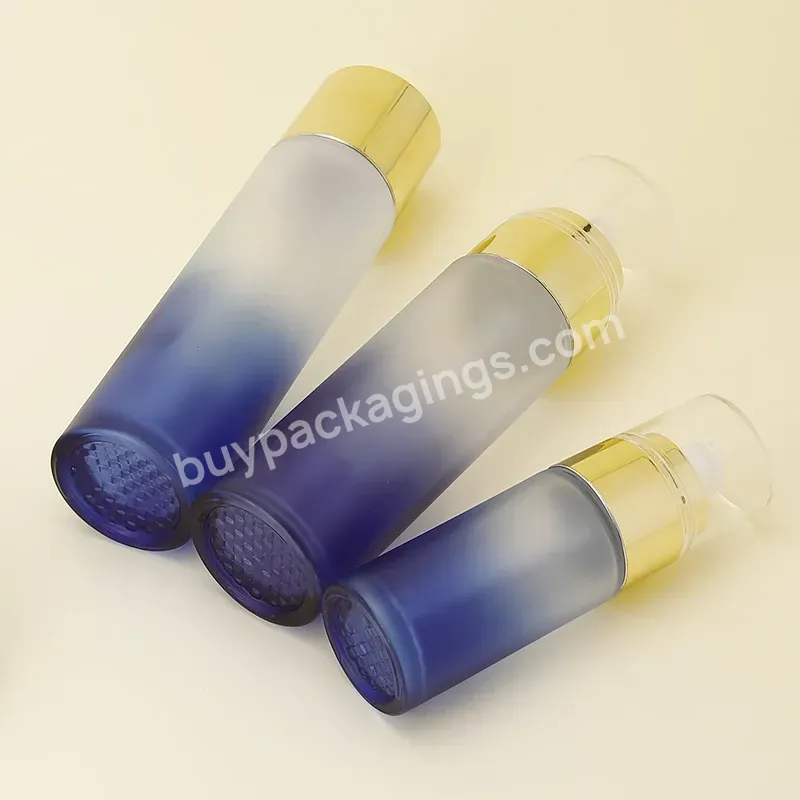 Luxury Packing Set Gradient Blue 120ml 100ml 40ml 30ml 1oz Spray Perfume Lotion Pump Bottle 50g 30g Face Cream Jar