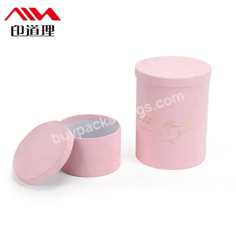 Luxury Pink Suede Round Cardboard Box Velvet Flower Rose Boxes Round Flower Box