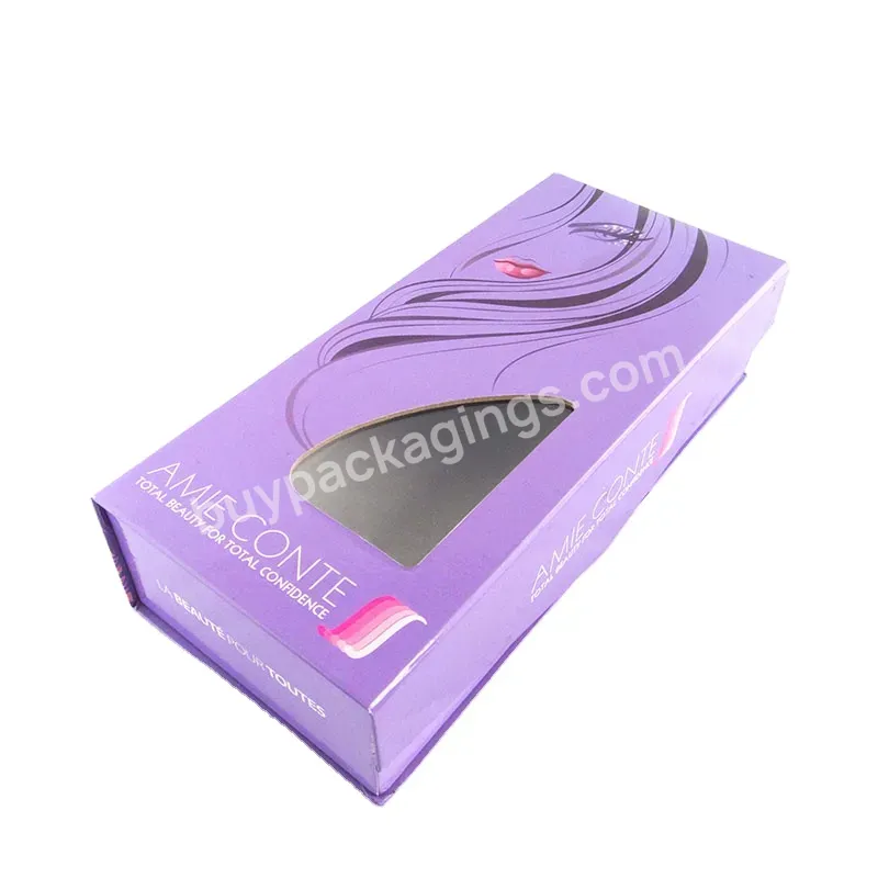 Luxury Popular Bundle Logo Custom Wig Hair Extension Packaging Boxes Flap Flip Style With Magnet Closure Pvc Window