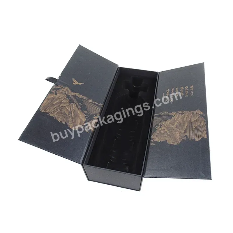 Luxury Recycled Cardboard Paper Gift Packaging 750ml Bottle Wine Box Whiskey Wine Gift Box With Blister Insert