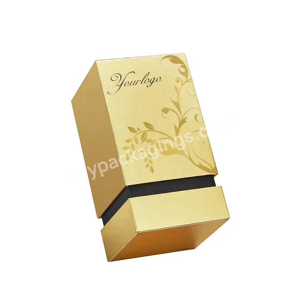 Luxury Retro Custom Gold Color Design V Groove Treatment Rigid Cardboard Perfume Glasses Bottle Packaging Gift Box With Insert