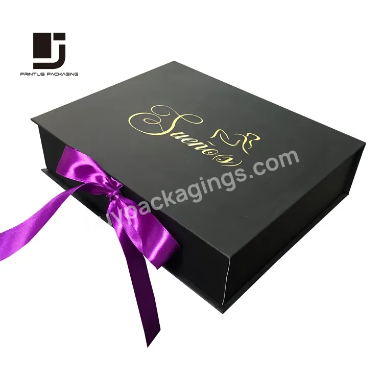 Luxury Ribbon Closure Paper Box Package Lined With Fabric