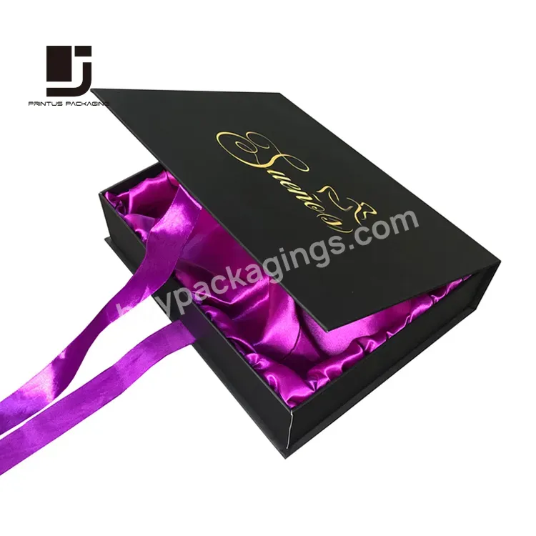 Luxury Ribbon Closure Paper Box Package Lined With Fabric