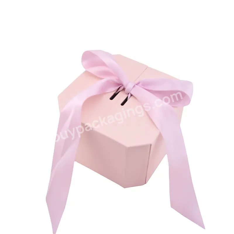 Luxury Rigid Cardboard Box Packaging Cosmetic Box Two Different Size Octagonal Valentine's Gift Box With Ribbon Bow For Sale