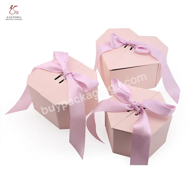 Luxury Rigid Cardboard Box Packaging Cosmetic Box Two Different Size Octagonal Valentine's Gift Box With Ribbon Bow For Sale