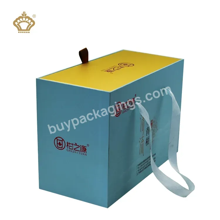 Luxury Rigid Teal Matcha Tea Box Packaging Xiaoqing Orange Tea Suitcase Gift Box With Ribbon Handle Wholesale