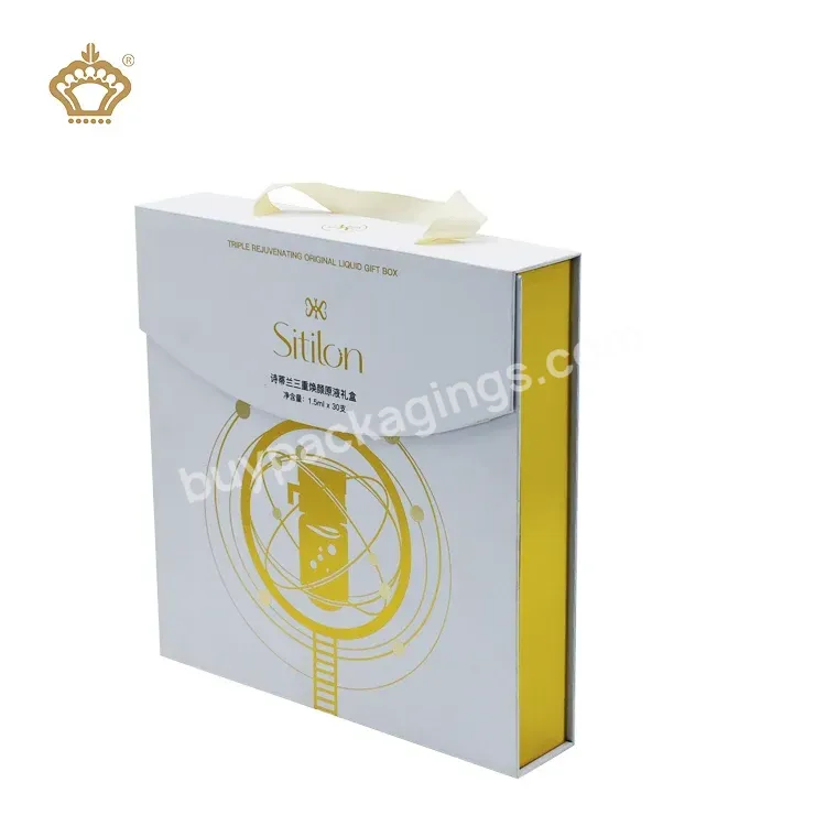 Luxury Serum Packaging Box Ampoule Essence Packing Box Hyaluronic Acid Concentrate Paper Box With Ribbon Handle
