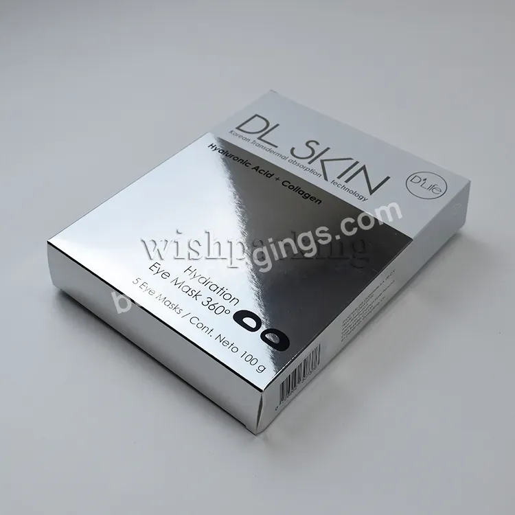 Luxury Silver Metallic Paper Reverse Tuck End Style Face Mask Packing Skincare Paper Box For Cosmetic Packaging