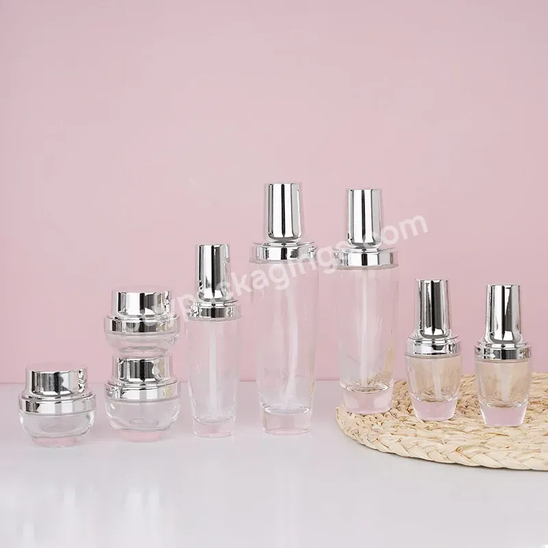 Luxury Skincare Packaging Empty Transparent Clear Skincare Cream Cosmetic Glass Jar Lotion Pump Spray Glass Bottle With Lid