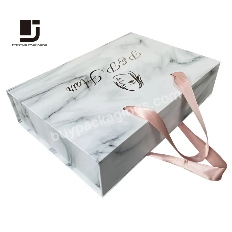 Luxury White Paper Satin Inside Custom Wig Hair Extension Packaging Box With Handle