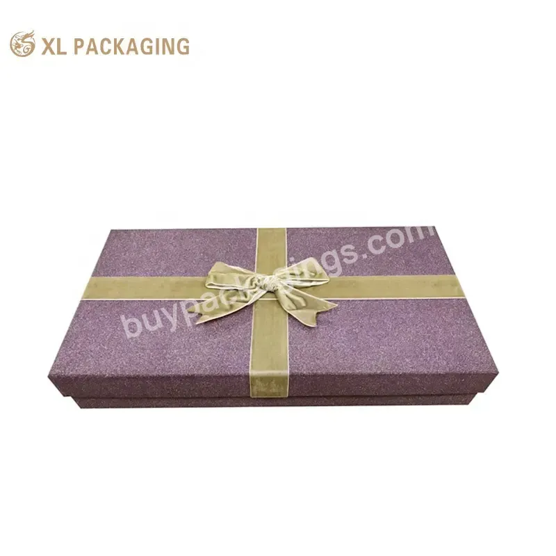 Made Cosmetic Skincare Clothing Packaging Box Recycle Full Glitter Paper Luxury Customized With Velvet Ribbon Bow Custom Cmyk