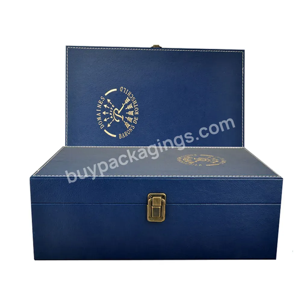 Manufacturer Leather Paper Blue Gift Box Lock,Hot Sale Large Cosmetic Gift Box Custom Logo